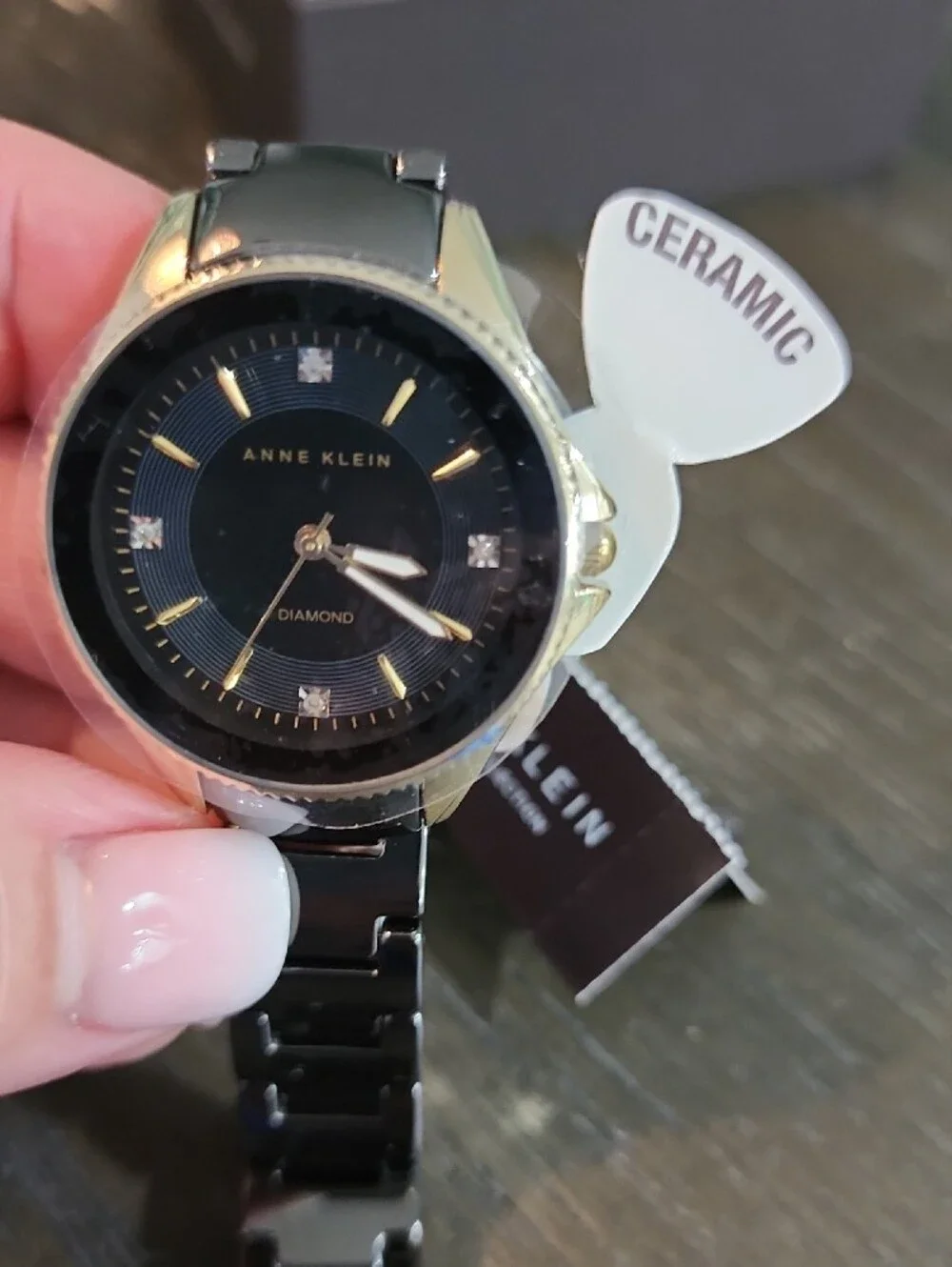 Anne Klein Black and Silver Ceramic Bracelet Watch